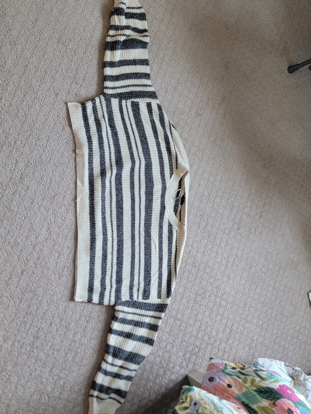 Billabong Cream and Charcoal Striped Crewneck Sweater
